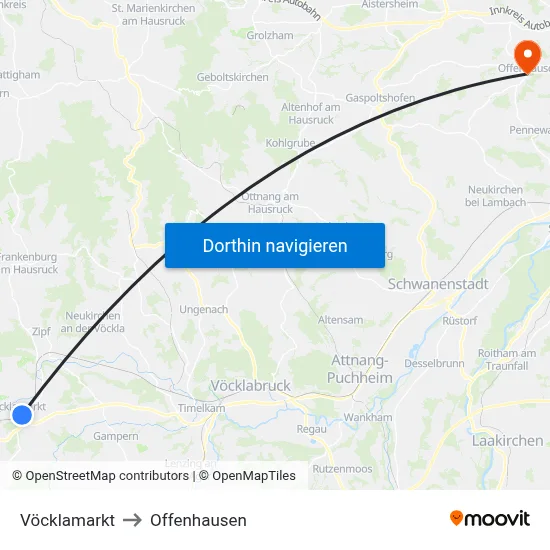 Vöcklamarkt to Offenhausen map