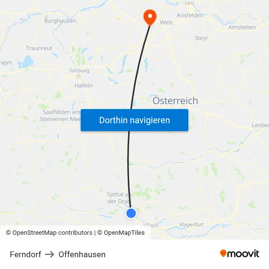 Ferndorf to Offenhausen map