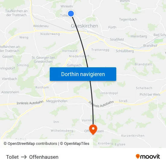 Tollet to Offenhausen map