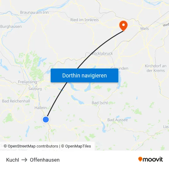 Kuchl to Offenhausen map