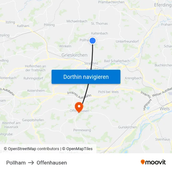 Pollham to Offenhausen map