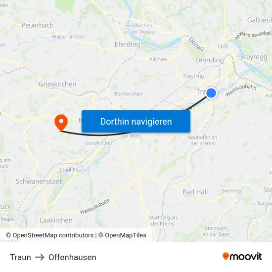 Traun to Offenhausen map