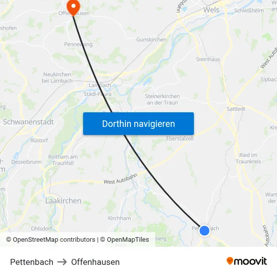 Pettenbach to Offenhausen map
