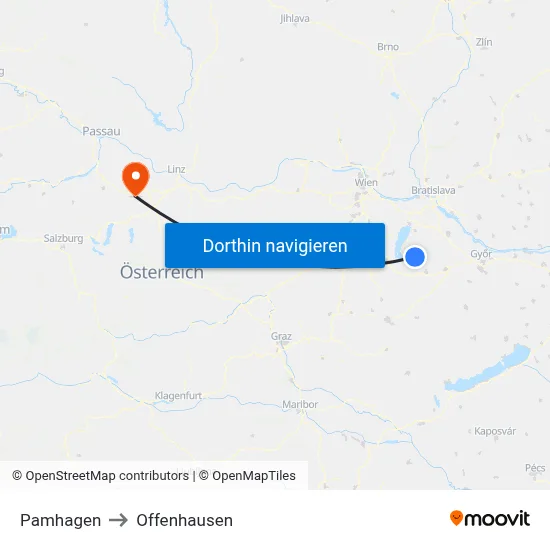 Pamhagen to Offenhausen map