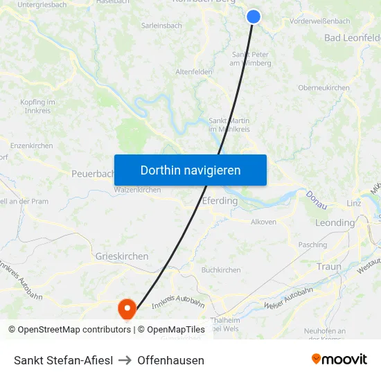Sankt Stefan-Afiesl to Offenhausen map