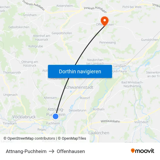Attnang-Puchheim to Offenhausen map