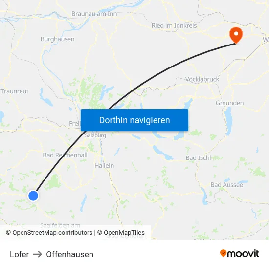Lofer to Offenhausen map