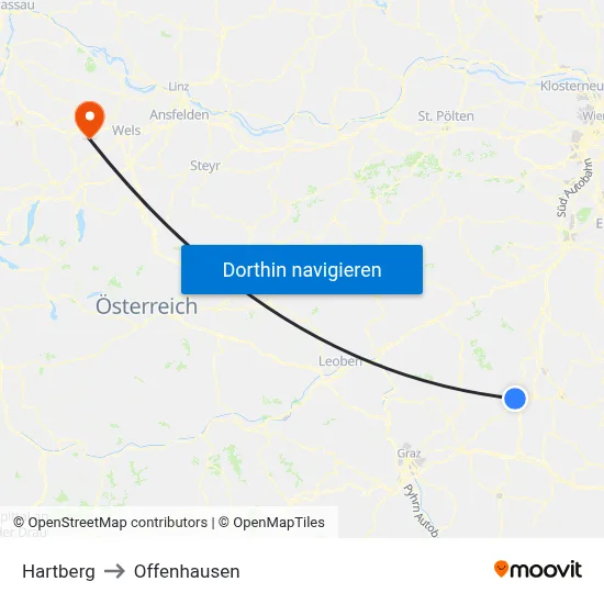 Hartberg to Offenhausen map