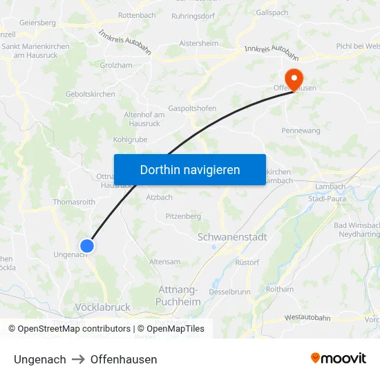 Ungenach to Offenhausen map
