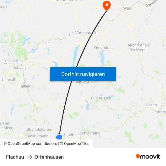 Flachau to Offenhausen map