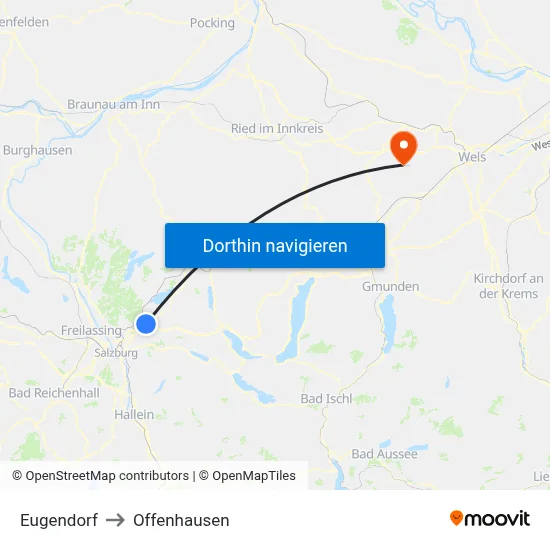 Eugendorf to Offenhausen map