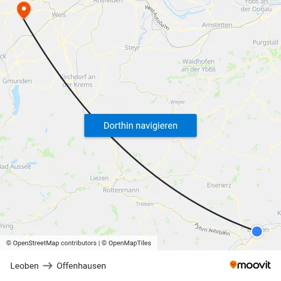 Leoben to Offenhausen map