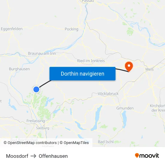 Moosdorf to Offenhausen map