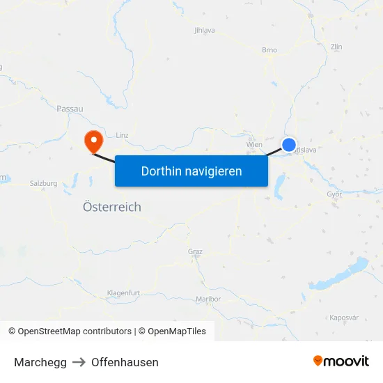 Marchegg to Offenhausen map