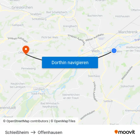 Schleißheim to Offenhausen map