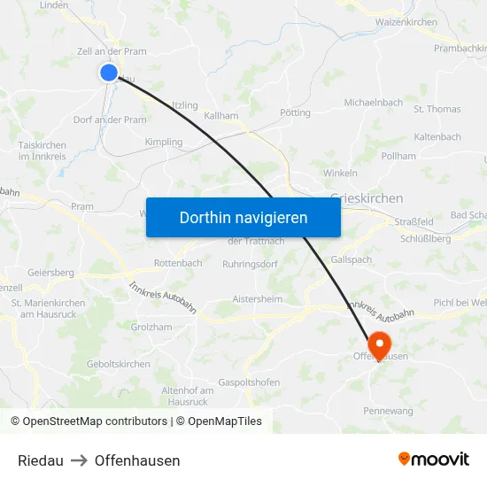 Riedau to Offenhausen map