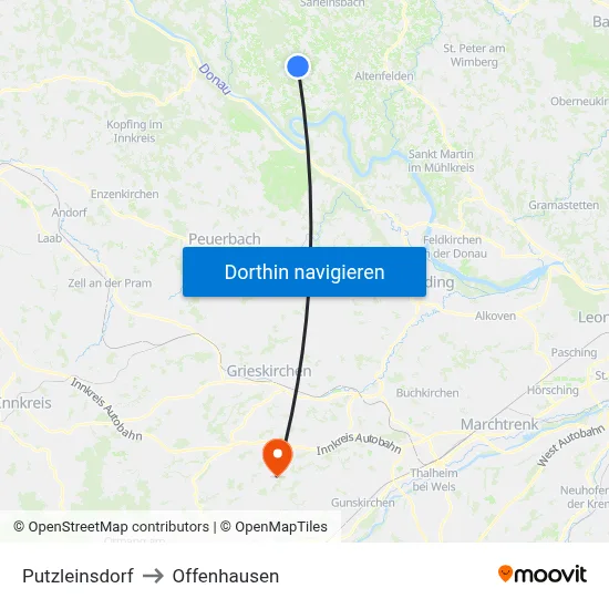 Putzleinsdorf to Offenhausen map