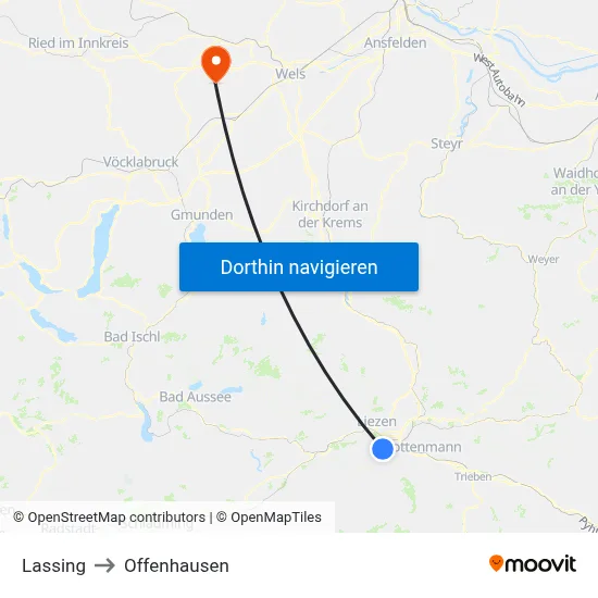Lassing to Offenhausen map