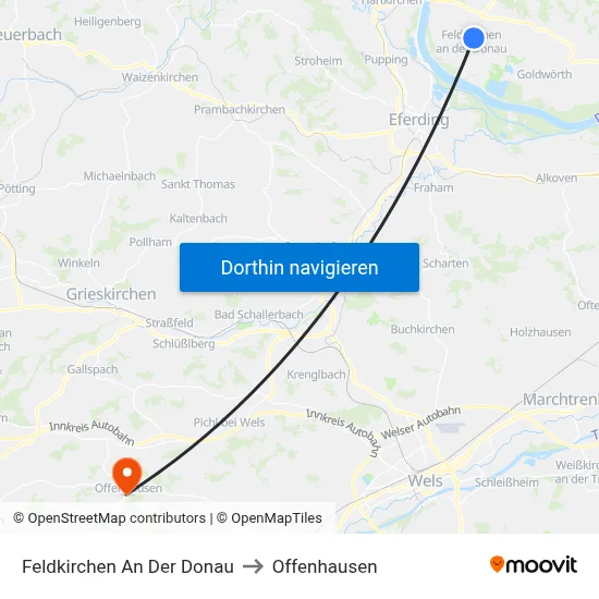 Feldkirchen An Der Donau to Offenhausen map