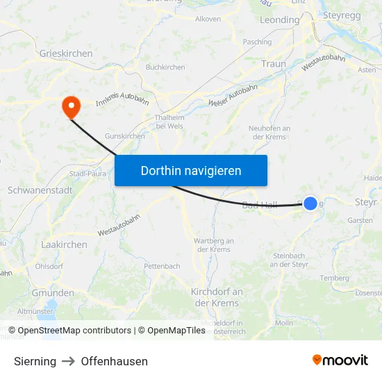 Sierning to Offenhausen map