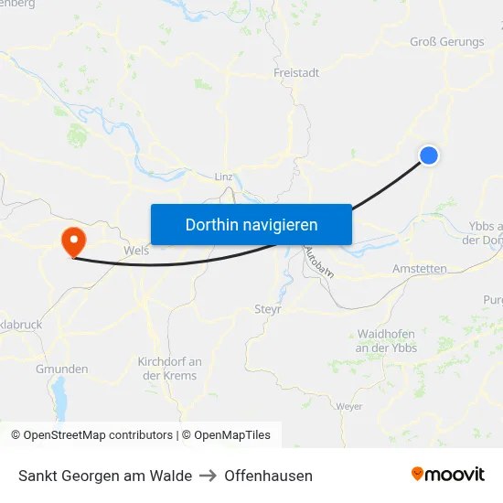 Sankt Georgen am Walde to Offenhausen map