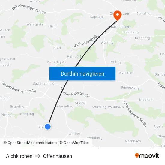 Aichkirchen to Offenhausen map