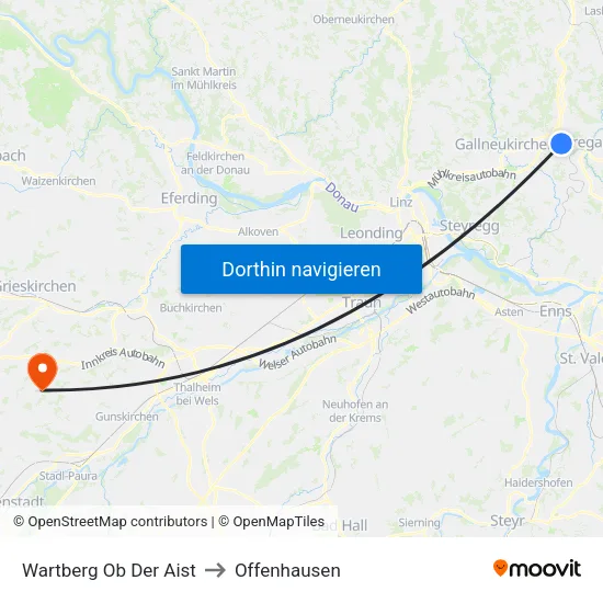 Wartberg Ob Der Aist to Offenhausen map