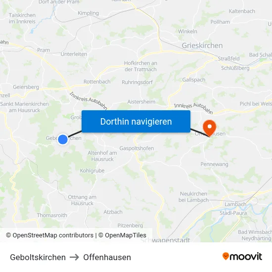 Geboltskirchen to Offenhausen map