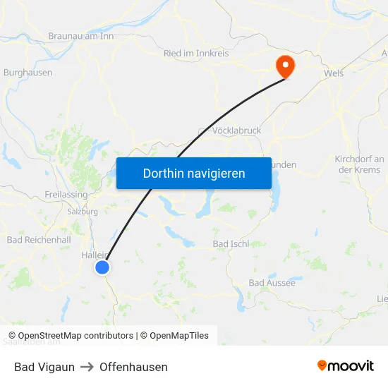 Bad Vigaun to Offenhausen map