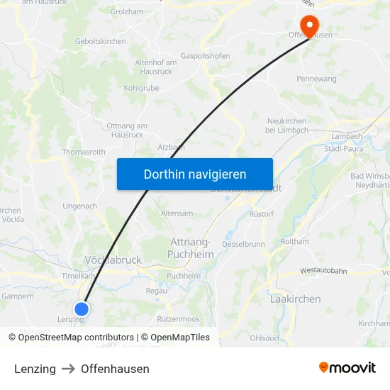 Lenzing to Offenhausen map