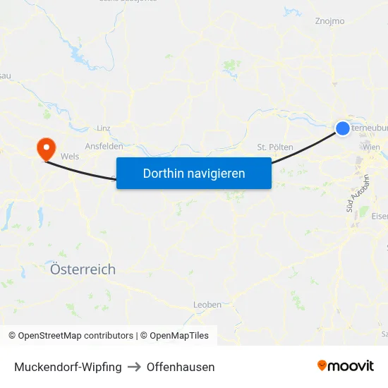 Muckendorf-Wipfing to Offenhausen map