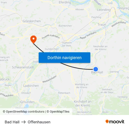 Bad Hall to Offenhausen map