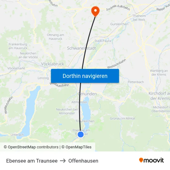 Ebensee am Traunsee to Offenhausen map