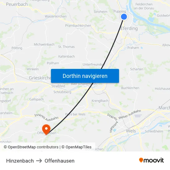 Hinzenbach to Offenhausen map