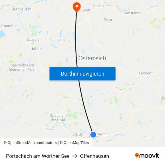 Pörtschach am Wörther See to Offenhausen map