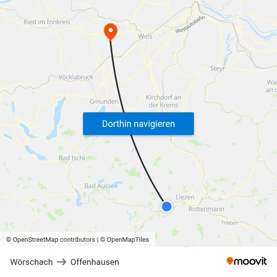 Wörschach to Offenhausen map