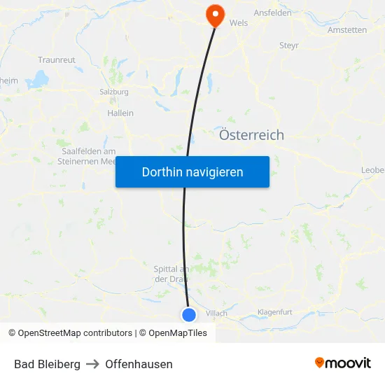 Bad Bleiberg to Offenhausen map
