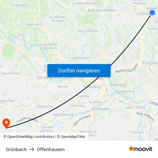 Grünbach to Offenhausen map