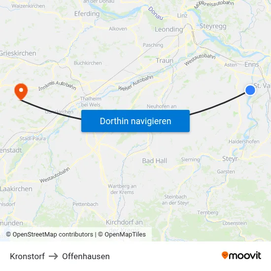 Kronstorf to Offenhausen map