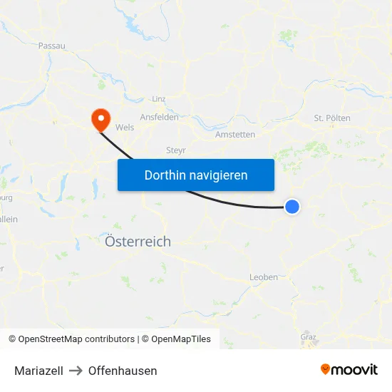 Mariazell to Offenhausen map
