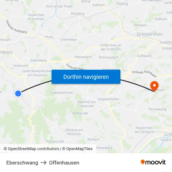 Eberschwang to Offenhausen map