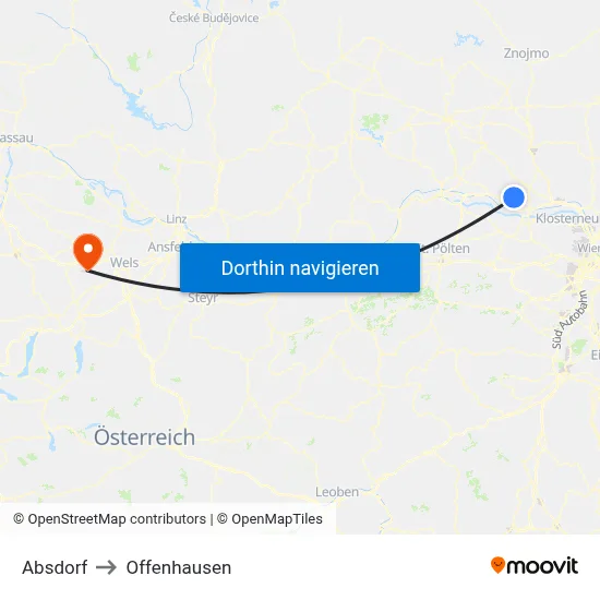 Absdorf to Offenhausen map