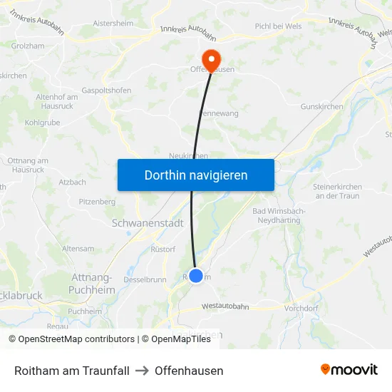 Roitham am Traunfall to Offenhausen map