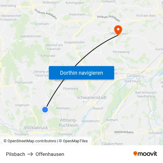 Pilsbach to Offenhausen map