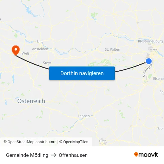 Gemeinde Mödling to Offenhausen map