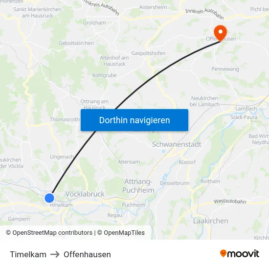 Timelkam to Offenhausen map