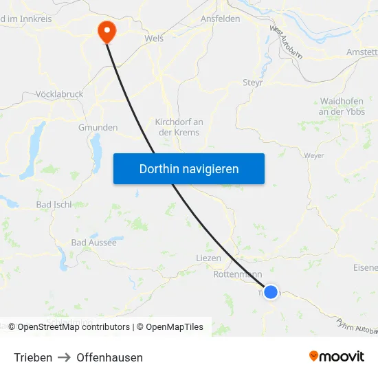 Trieben to Offenhausen map