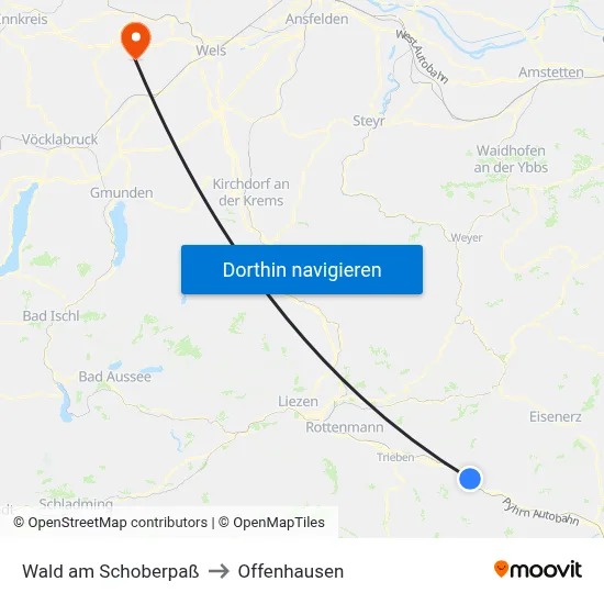 Wald am Schoberpaß to Offenhausen map
