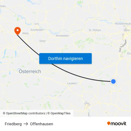 Friedberg to Offenhausen map