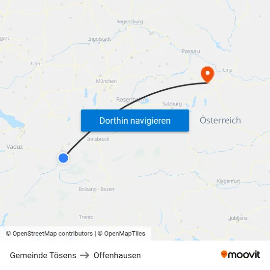 Gemeinde Tösens to Offenhausen map